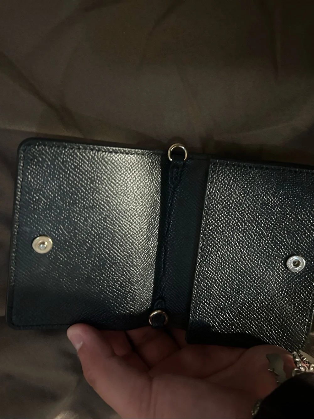 Coach Black Leather Compact Card Holder with Gold Logo